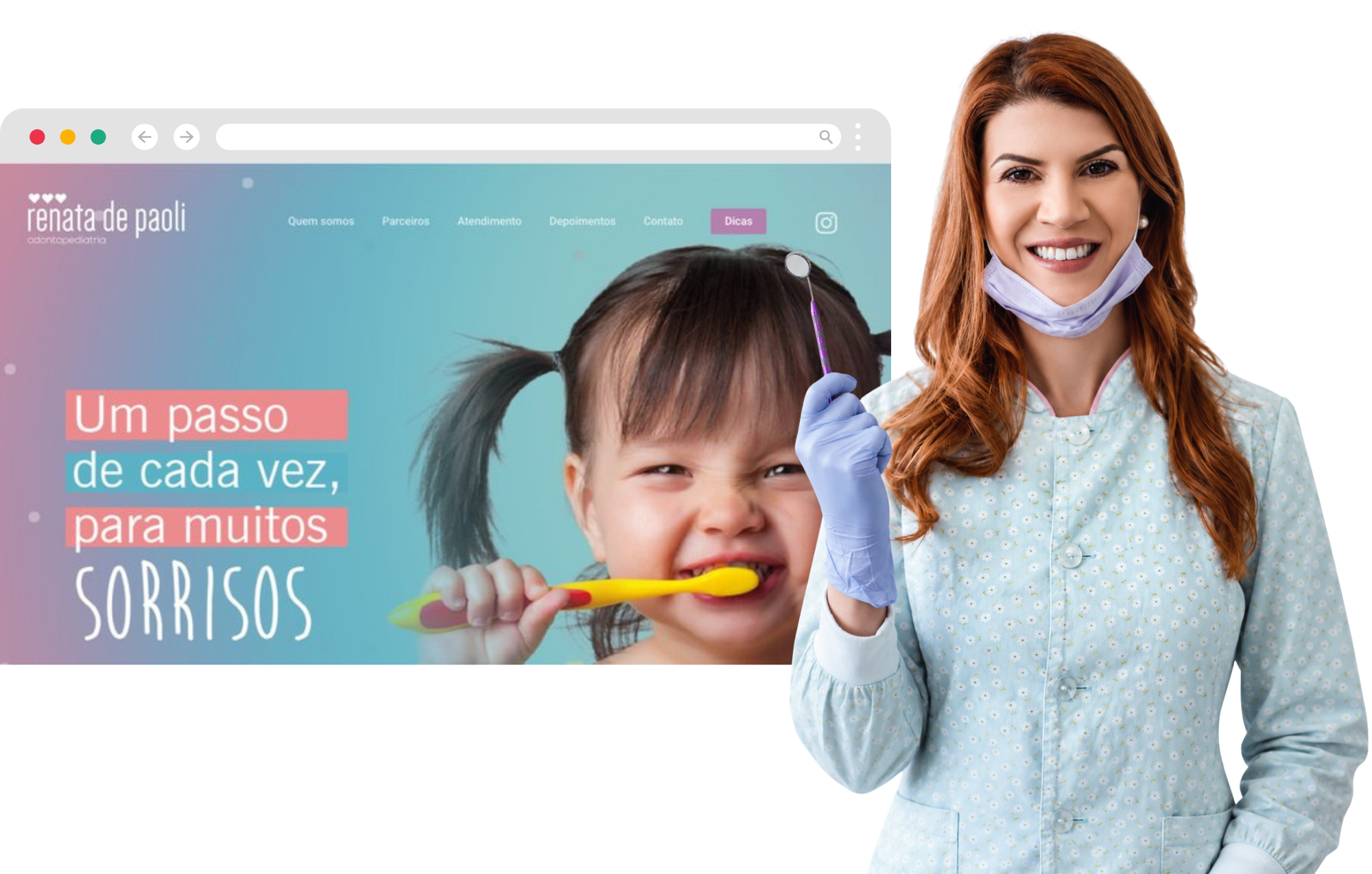 Site da Renata de Paoli Odontopediatria, entregue pela Proffi